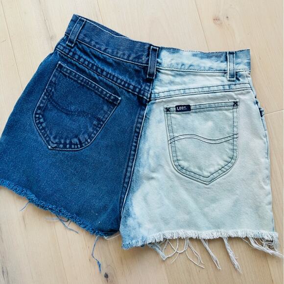 90s Lee Custom Jean Shorts Denim Bleached Cut Offs Size 24 Denim Short Short - Picture 3 of 3